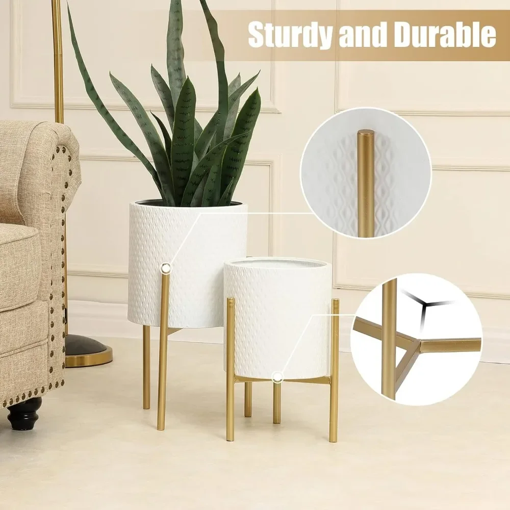 Planters for Indoor Plants, Set of 2 Indoor Plant Pots, White Planter with Gold Metal Stand, Luxury Flower NOT Waterproof