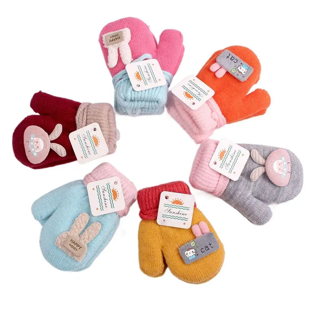 

Winter Boys Girls Thickened Rabbit Children Baby Warm Mittens Knitted Gloves Cartoon Gloves Baby Mittens