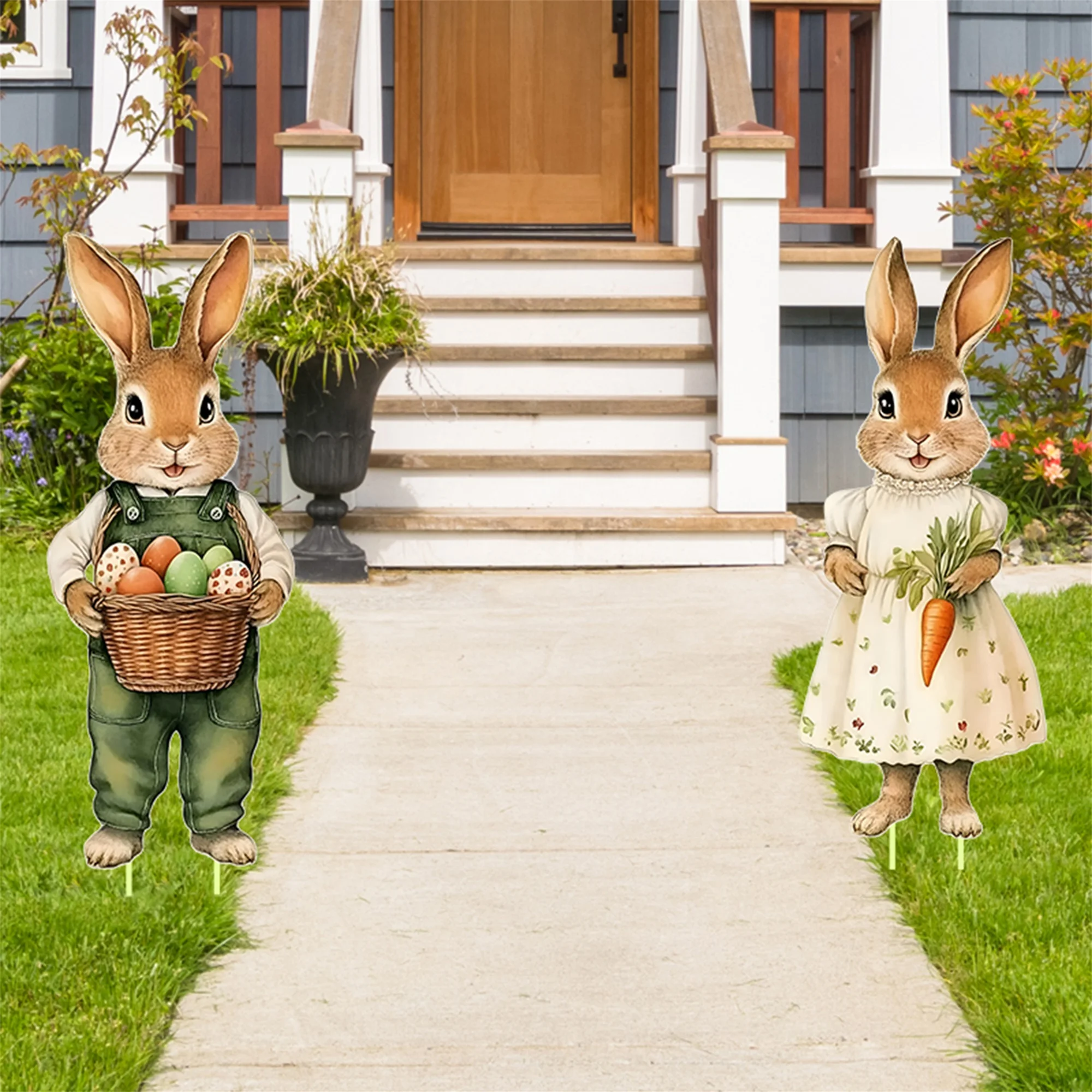 Easter Garden Stakes Outdoor Yard Decor Bunny Signs Festive Spring Ornament Perfect for Courtyard and Lawn Decorations