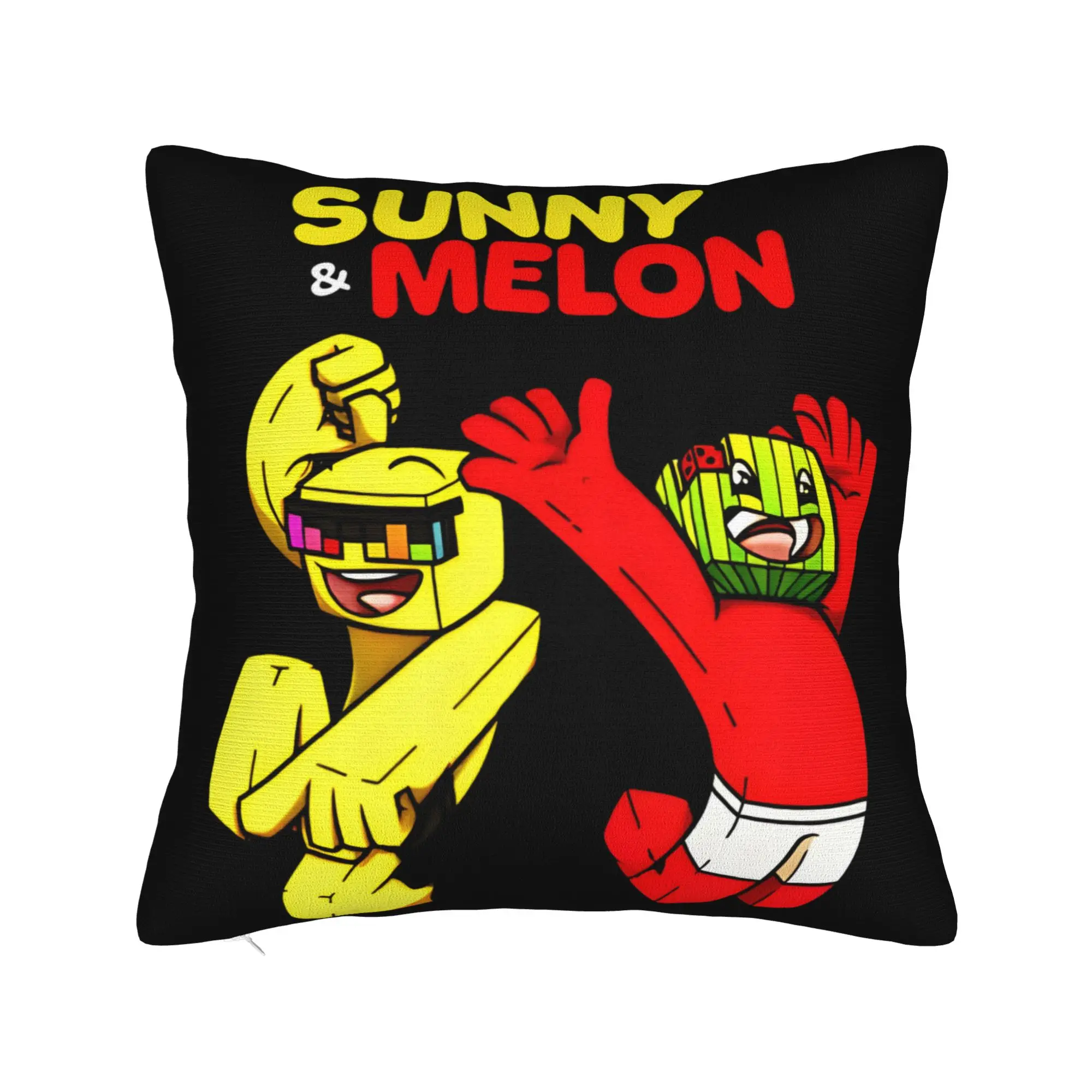 Sunny And Melon Dancing Jump Cartoon Pillow Cover  Vintage Pillow Case For Sofa Couch Bed Living Room Comfy Cushion Cover Gift
