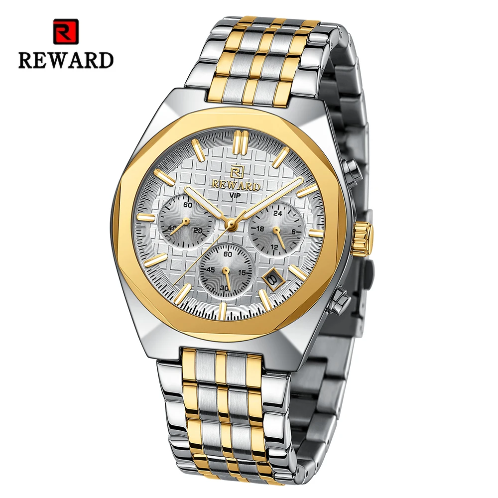 

REWARD VIP New Busines Watches for Men Dress Wrist Watch Stainless Strap Chronograph Luminous Waterproof Date Men's Wristwatches