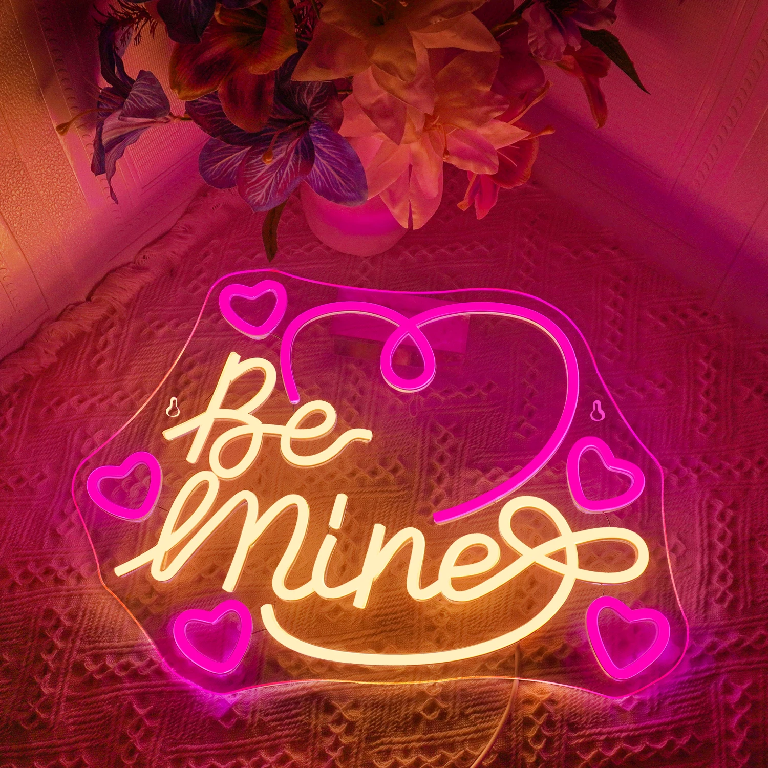 Be Mine Heart-Shaped Neon Sign Romantic LED Wedding Neon Light USB Powered for Home Wedding Proposal Engagement Party Neon