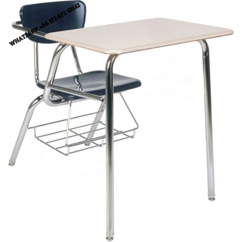 Different Size Wooden Single Training Desks Adjustable Height Plastic One-Piece School Furnitures Attached Strong Metal Legs