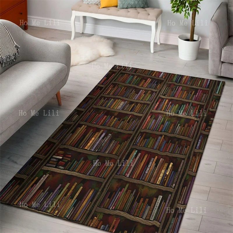 Librarian Old Vintage Bookcase Filled With Books Rectangle Flannel Floor Rugs Gift For Lover Anti Slip Indoor Decor Carpet