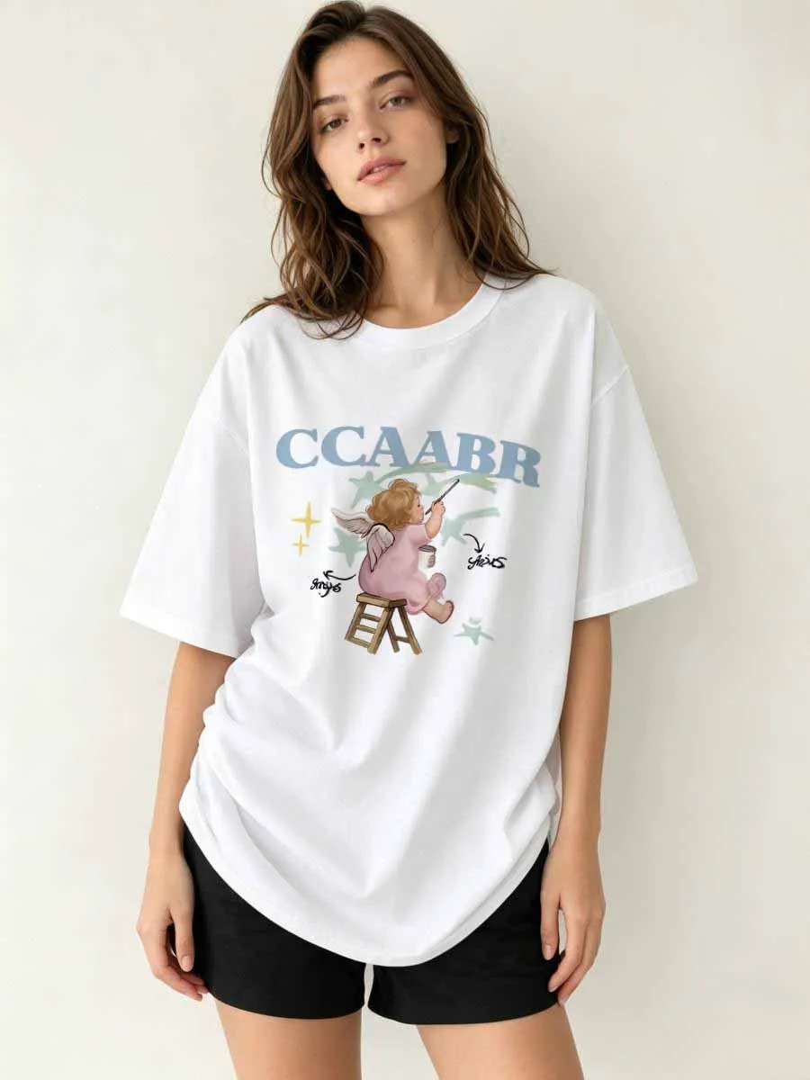 T-shirts pour femmes en coton à manches courtes, mode estivale décontractée, style urbain streetwear hip-hop, avec imprimé graphique 'Conquer', coupe ample et décontractée