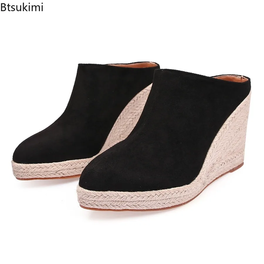 

New 2026 Women's Spring Autumn Slippers Sandals Party Modern Elegant Wedges High Heels for Women Solid Color 9cm Heel Height