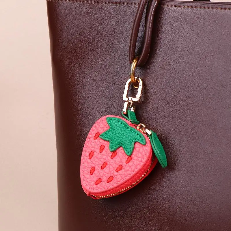 فاكهة الكرز الصغيرة شكل محفظة نسائية للعملات المعدنية الفراولة لطيف بولي Leather قلادة جلدية الكورية نمط المفاتيح سماعة حقيبة حقيبة تخزين صغيرة