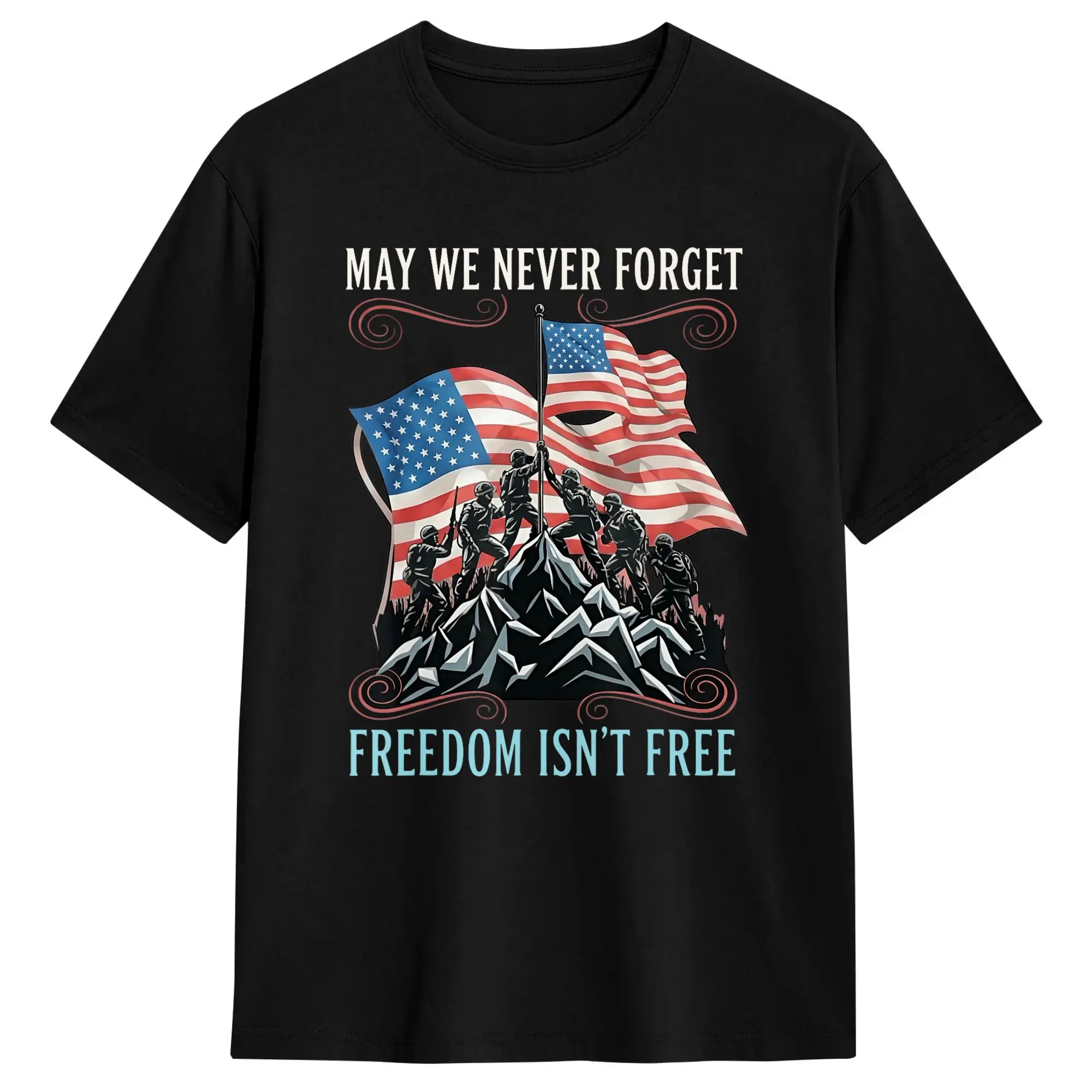 May We Never Forget Freedom Isnt Free Patriotic Soldier Flag Cotton T-Shirt For Men Summer Y2K Basic T Shirts Harajuku Tee Shirt