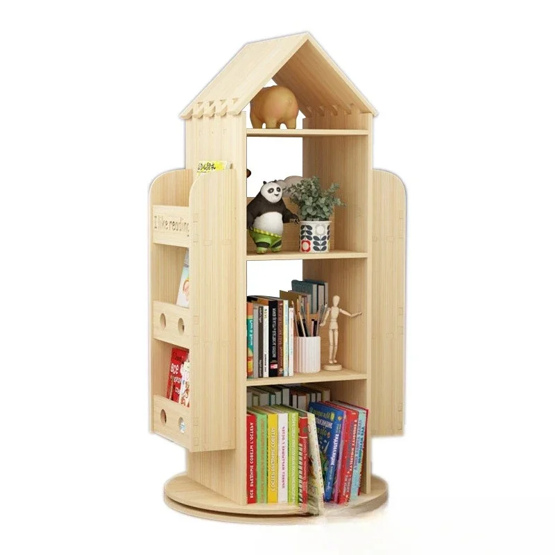 Creative solid wood rotating bookshelf household floor toy storage student small bookcase storage rack