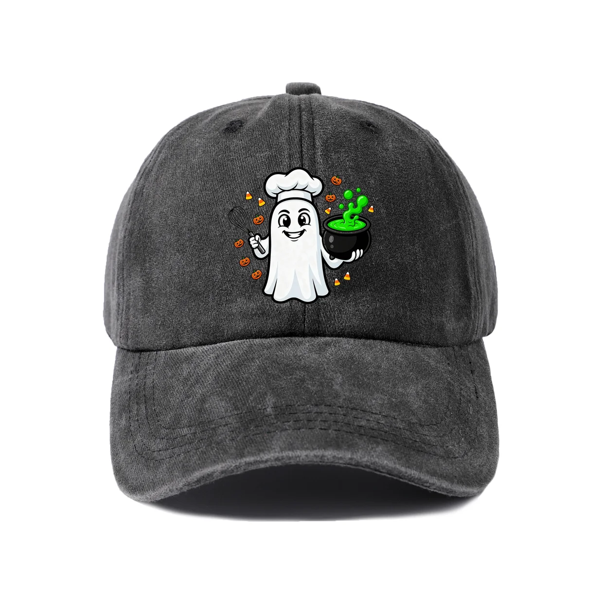 Ghost Holding Green Drink Art Baseball Cap, Vintage Washed Adjustable Unisex Dad Hat, Travel Gift