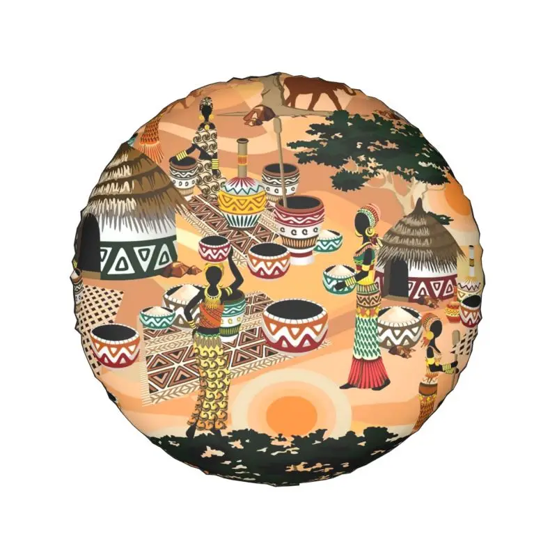 African Tribal Village Women Life Spare Tire Cover for Mitsubishi Pajero 4WD 4x4 Trailer Wheel Protector 14