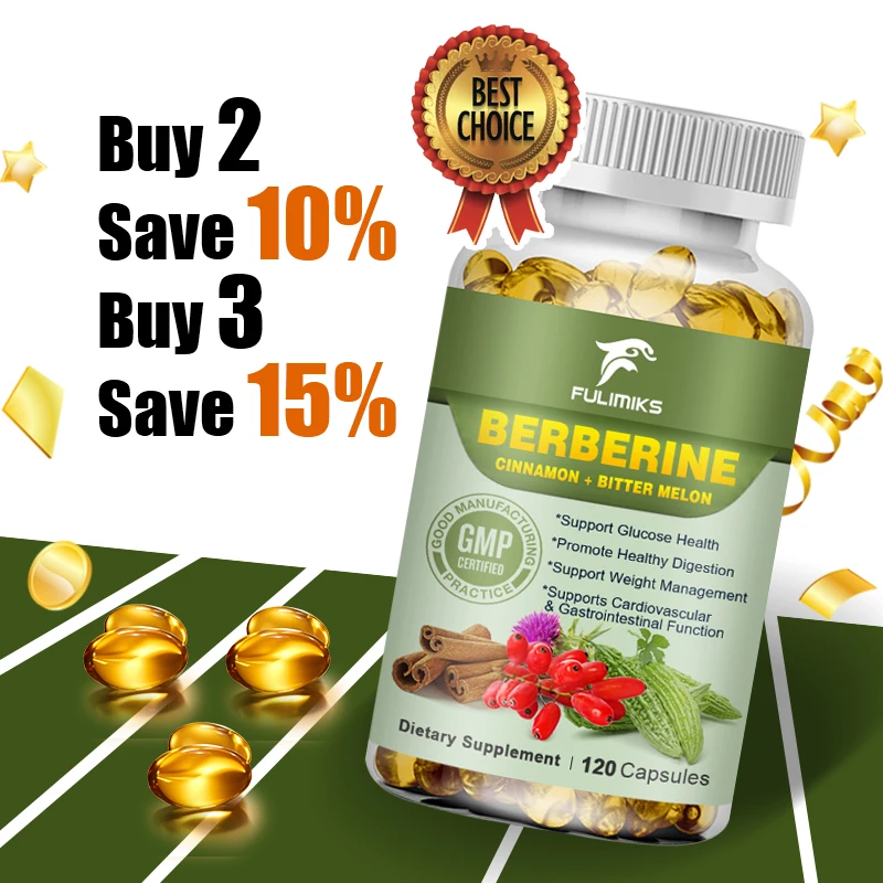 Premium Berberine Supplement, with Cinnamon, Bitter Melon & Turmeric, Supports Glucose Metabolism, Immunity & Heart Health
