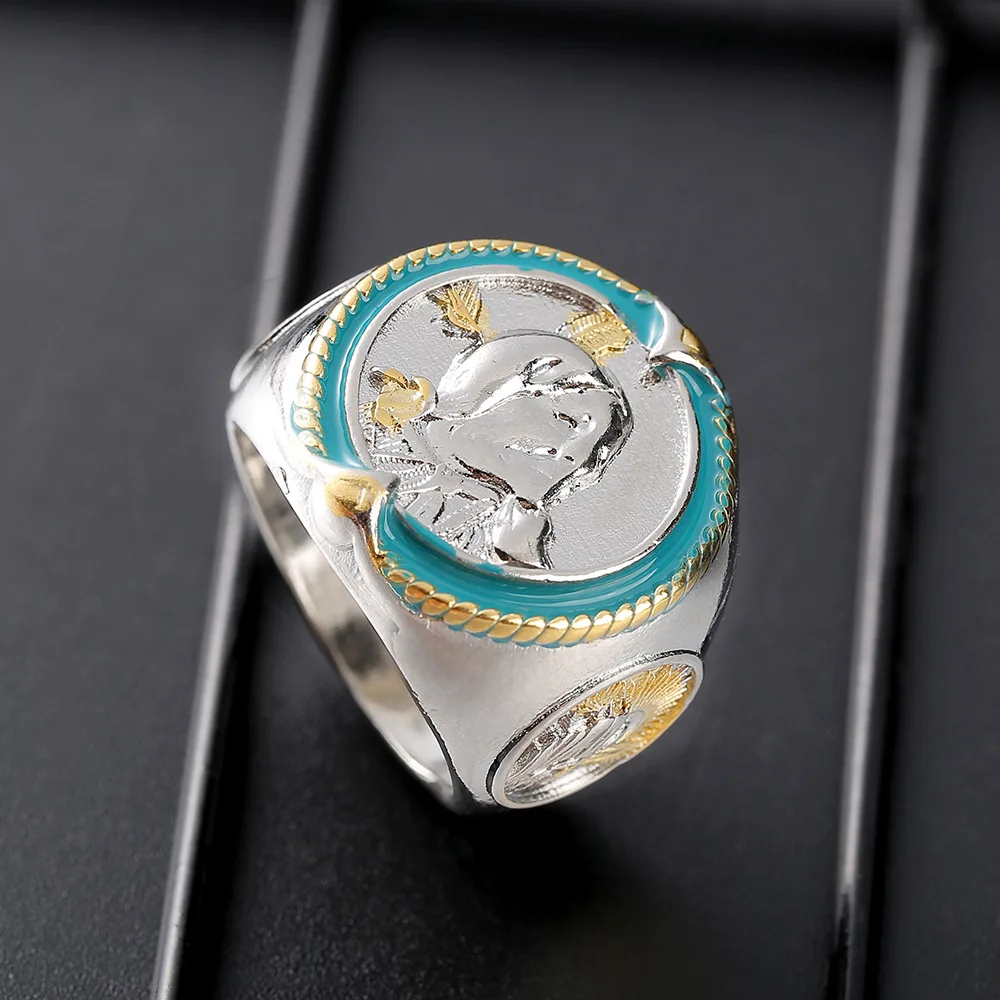 

2026 Hot Sale 925 Silver Commemorative American Indian Chief Hip Hop Pirate Eagle Ring Western Ethnic Cowboy Style Men's Ring