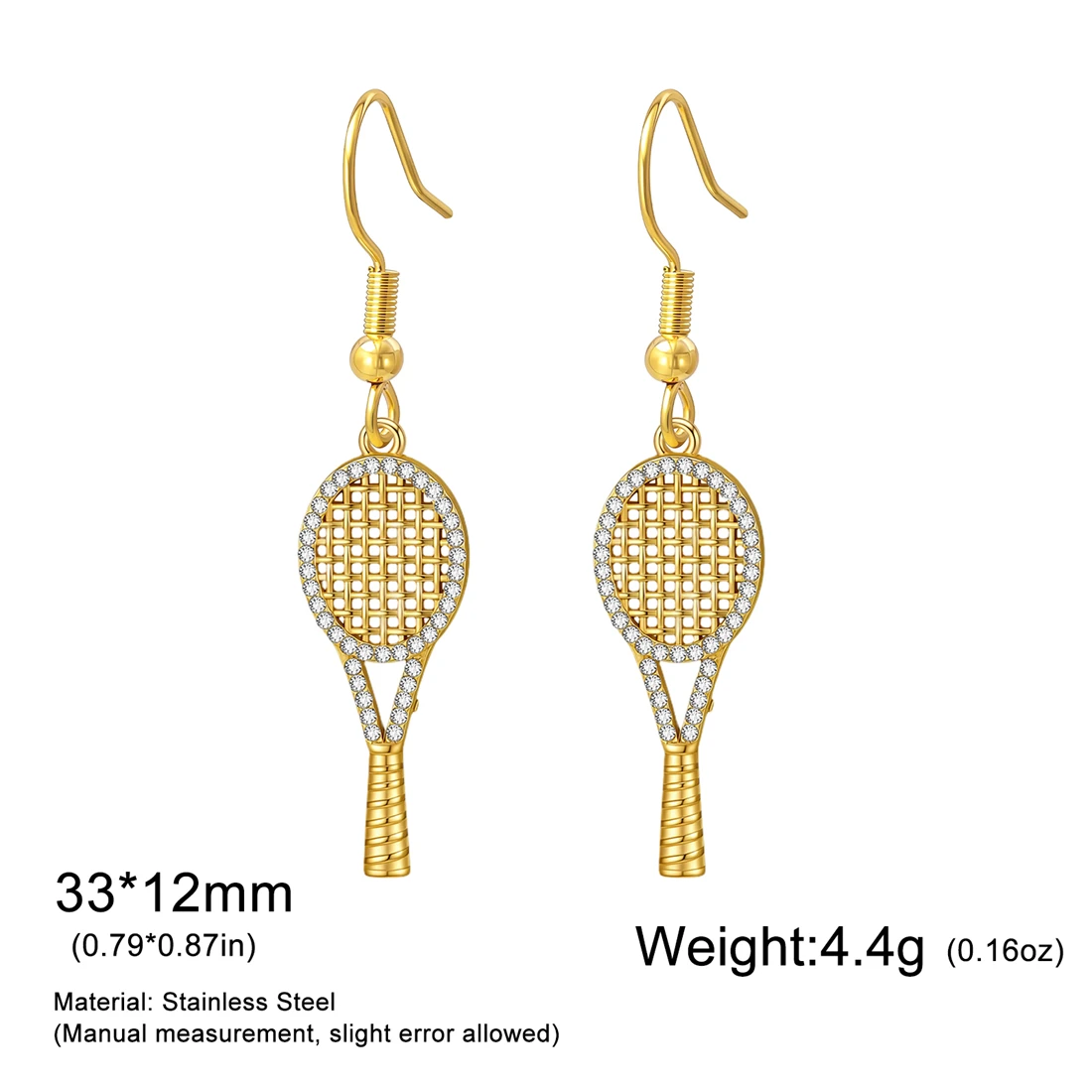Eueavan Zirkon Tennisschläger Ohrhänger Edelstahl Minimalistisch 18K Vergoldete Ohrringe für Frauen Sport Schmuck Geschenk – Detail 13