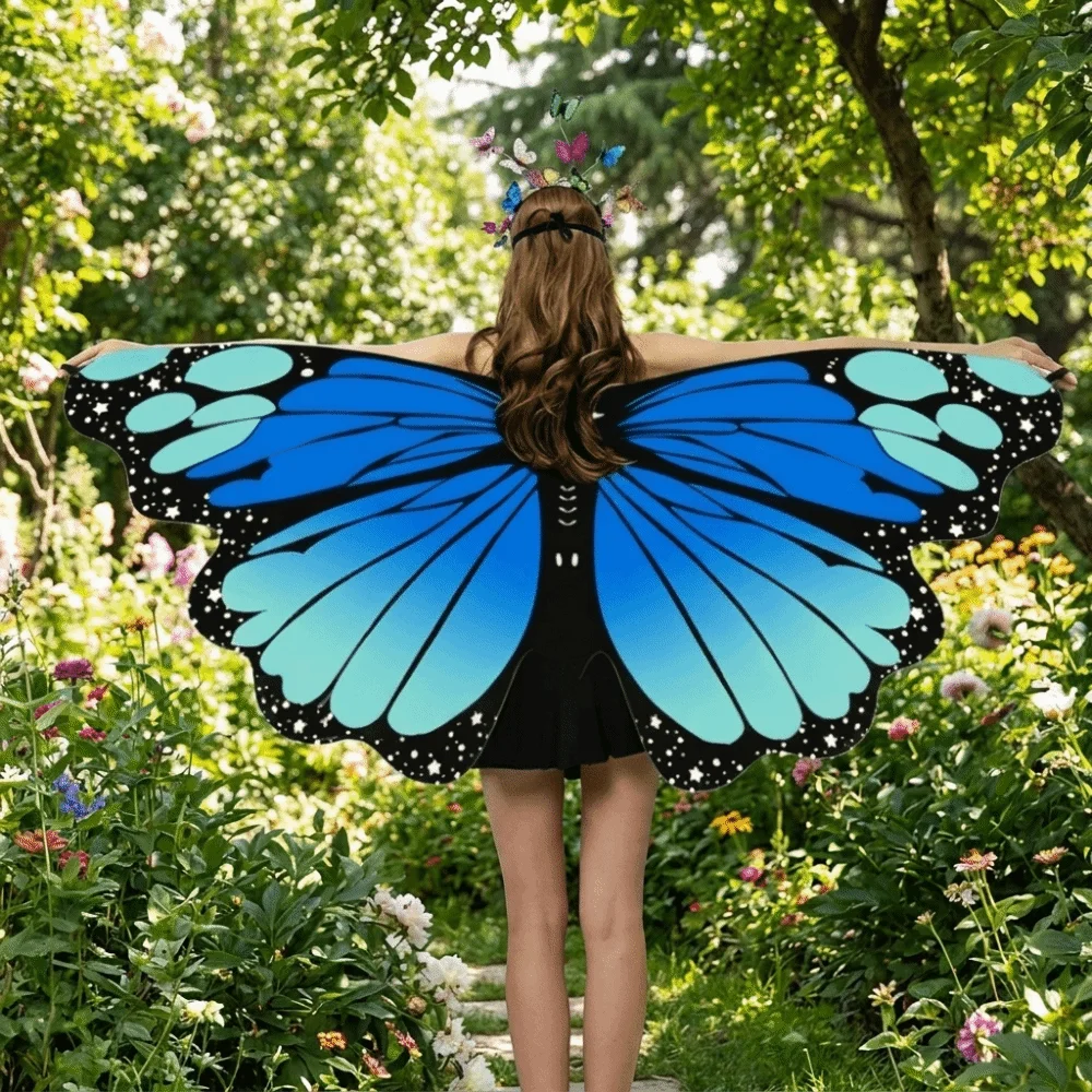 Lightweight Butterfly Wings Shawl Colorful Back Decoration Fairy Wing Cape Polyester Rainbow Gradient