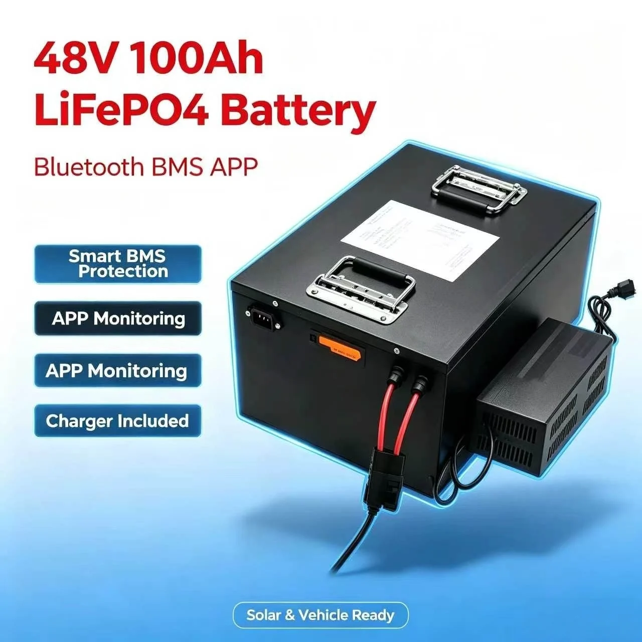 lifepo4 48v 100AH ​​lithium battery with bluetooth BMS APP inverter solar energy storage and two-wheel small vehicle power