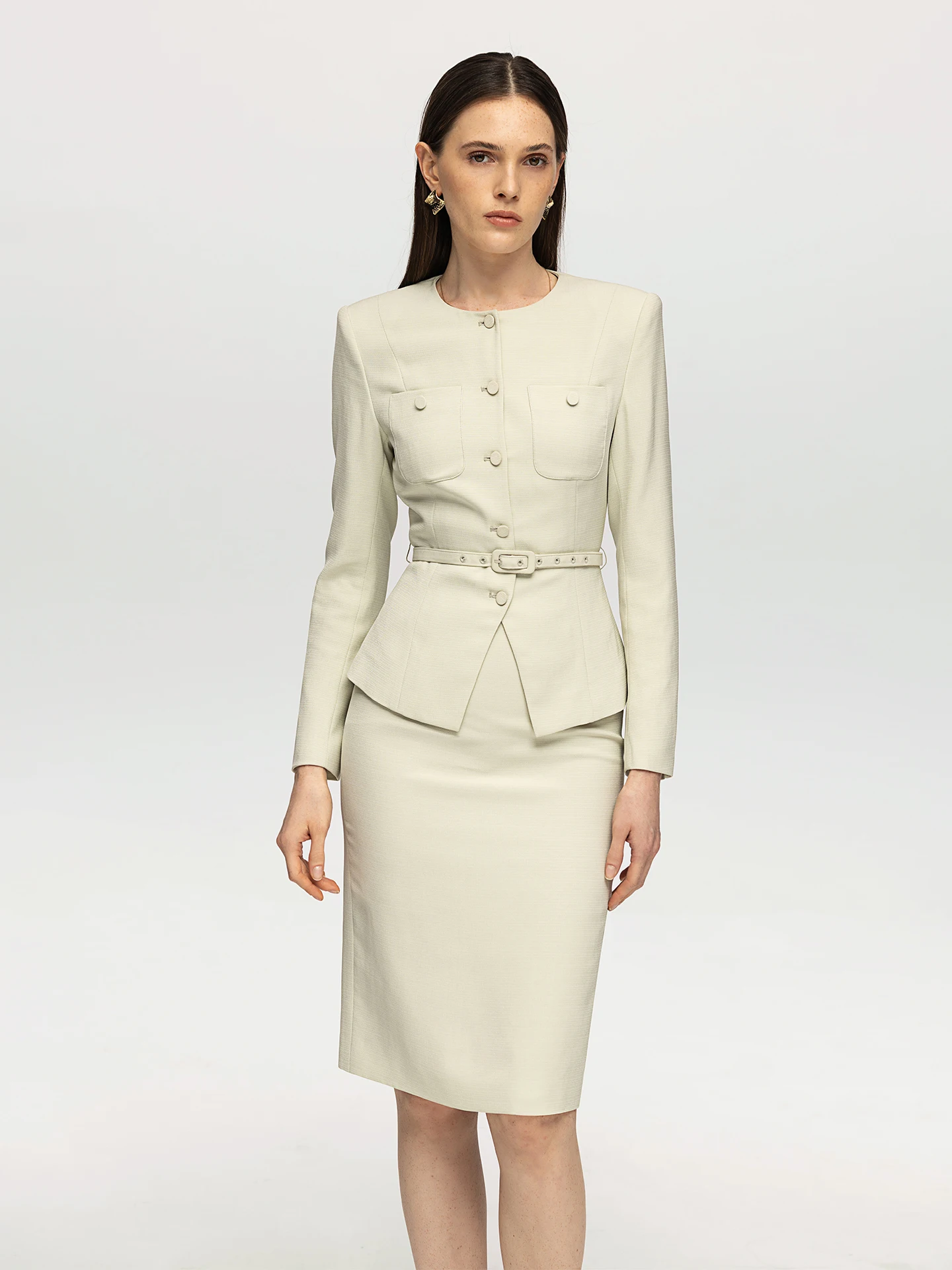 

Slim Fit Acetate Suit Jacket And Skirt Two Piece Set Single Button Green Summer New Arrival Women's Fashion Elegant