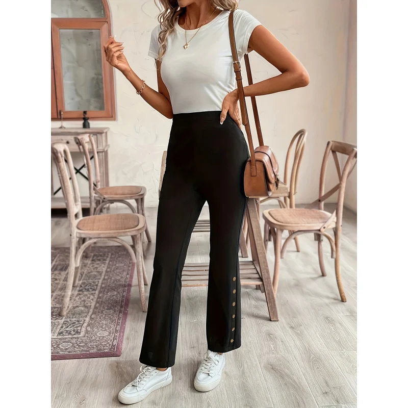 High Waist Slimming Black Button Pants