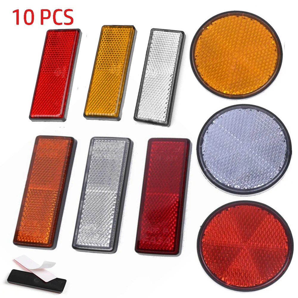

10 шт. самоклеящийся отражатель, прямоугольный круглый знак безопасности, сигнальная полоса, светоотражающая полоса для автомобиля, мотоцикла, автобуса, прицепа