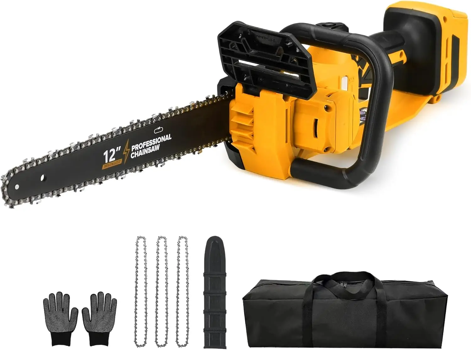 

Brushless Electric Chainsaw 12" Cordless Tool with Auto Oiler & Security Lock for Tree Trimming and Branch Wood Cutting