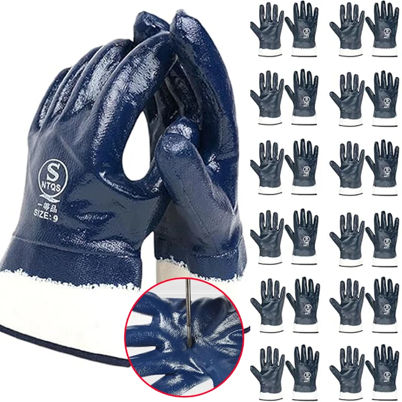 1/5pairs Work Gloves Fleece Lined Nitrile Coated Oil Resistant Anti Slip Abrasion Resistant Gloves for Auto Repair Construction