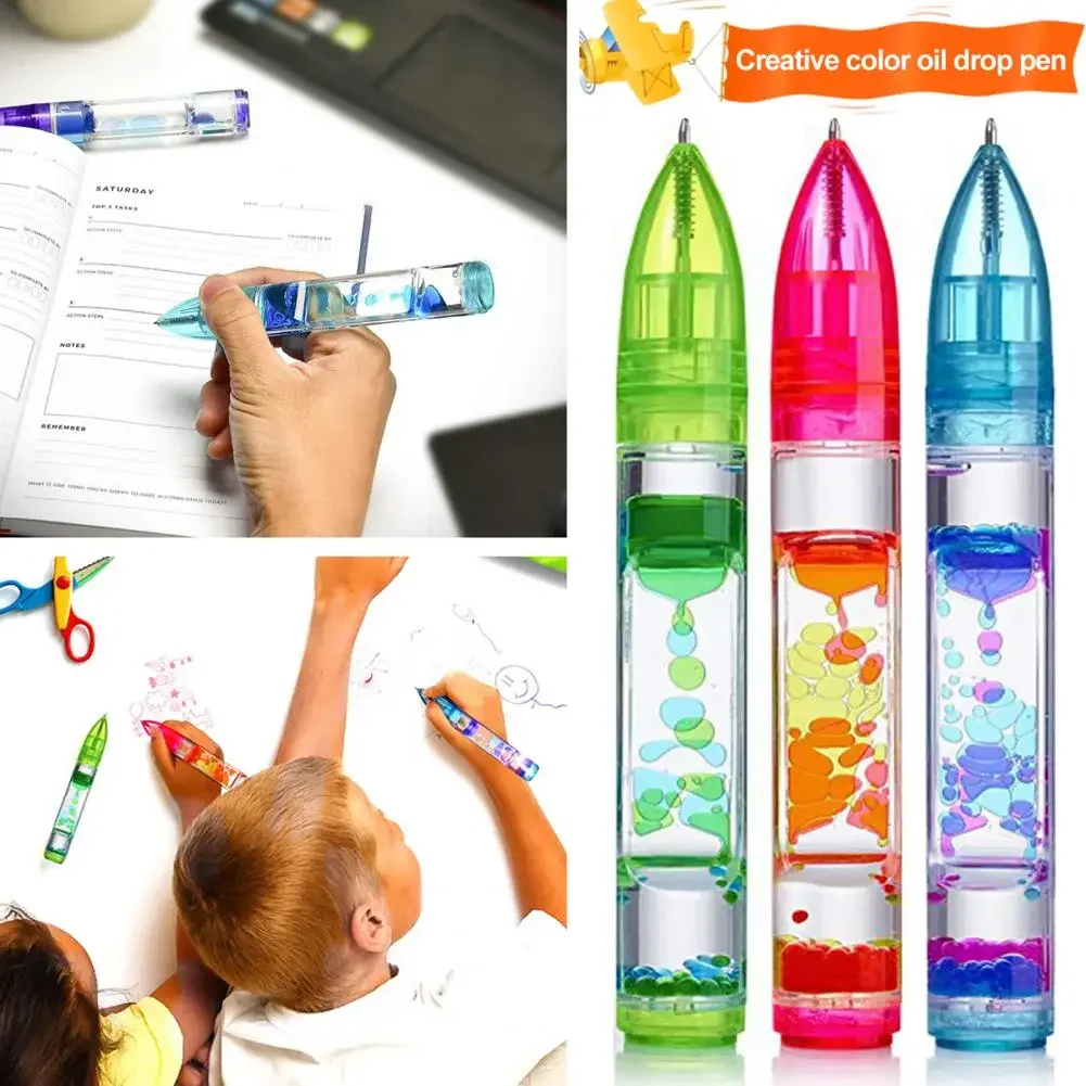 Motion-Bubble Pen Hourglass Stress Relief Ballpoint Pen Colorful Liquid Motion-Bubbler Fidget Pen Desk Toys School Supplies