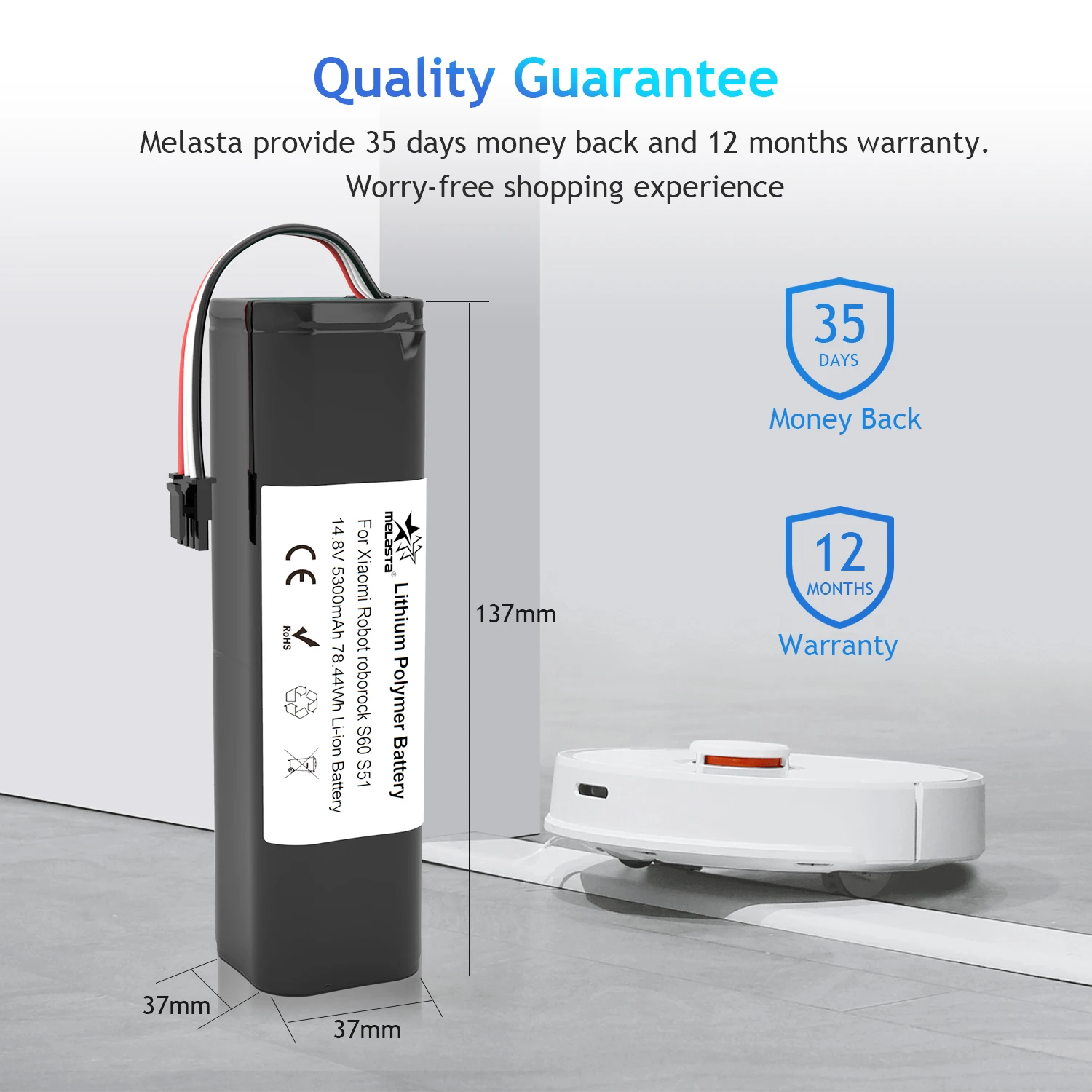 Melasta 14,8 V 5.3Ah литиевая запасная батарея для Mi Robot Mijia 1st и 2nd Roborock S50 S51 S52 S53 T6 робот пылесос