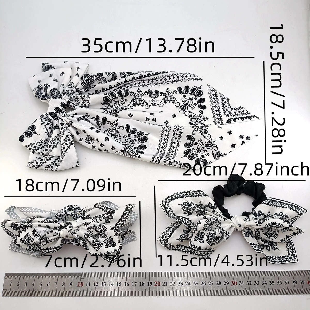 1/2 قطعة خمر طباعة كبيرة القوس Scrunchies مشبك شعر كليب ربطة القوس فيونكة الشعر حلقة مزدوجة الوجهين القرش كليب النساء غطاء الرأس اكسسوارات
