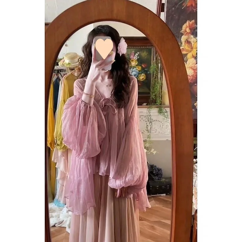 Temperament Age Reducing Pink Top+Skirt Two Piece Set 2026 Spring/Summer New Korean Edition Fashion Women's Set