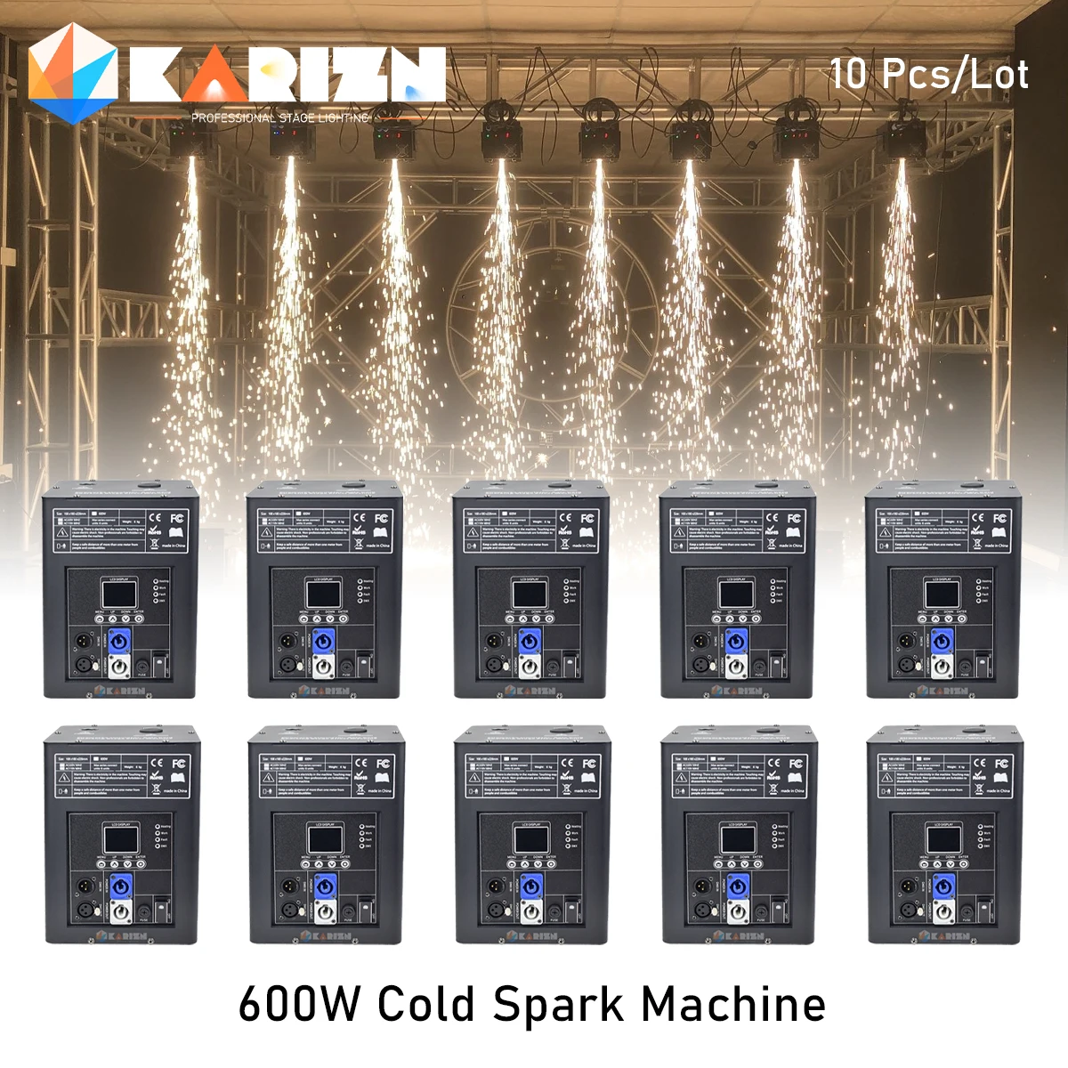 

0 Tax 10Pcs 600W Cold Spark Machine DMX Remote Cold Fireworks Fountain Ti Powder Sparkular Machine For Wedding Party DJ Party