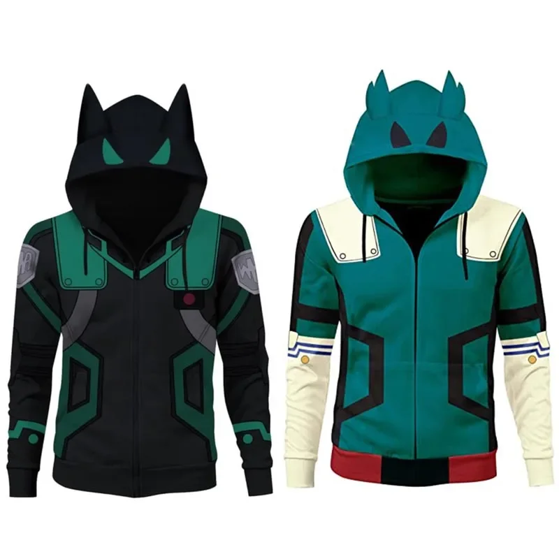 Veste My foreAcademia pour garçons, sweat à capuche MHA, sweat-shirt Izuku Midoriya Deku, oreilles Cosplay Costume, capuche Anime, manteau d'Halloween pour hommes