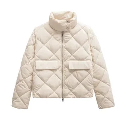 2024 New Korean Short Puffer Jacket Women Winter Clothes Solid Stand Collar Winter Cotton Padded Coat Female Outwear