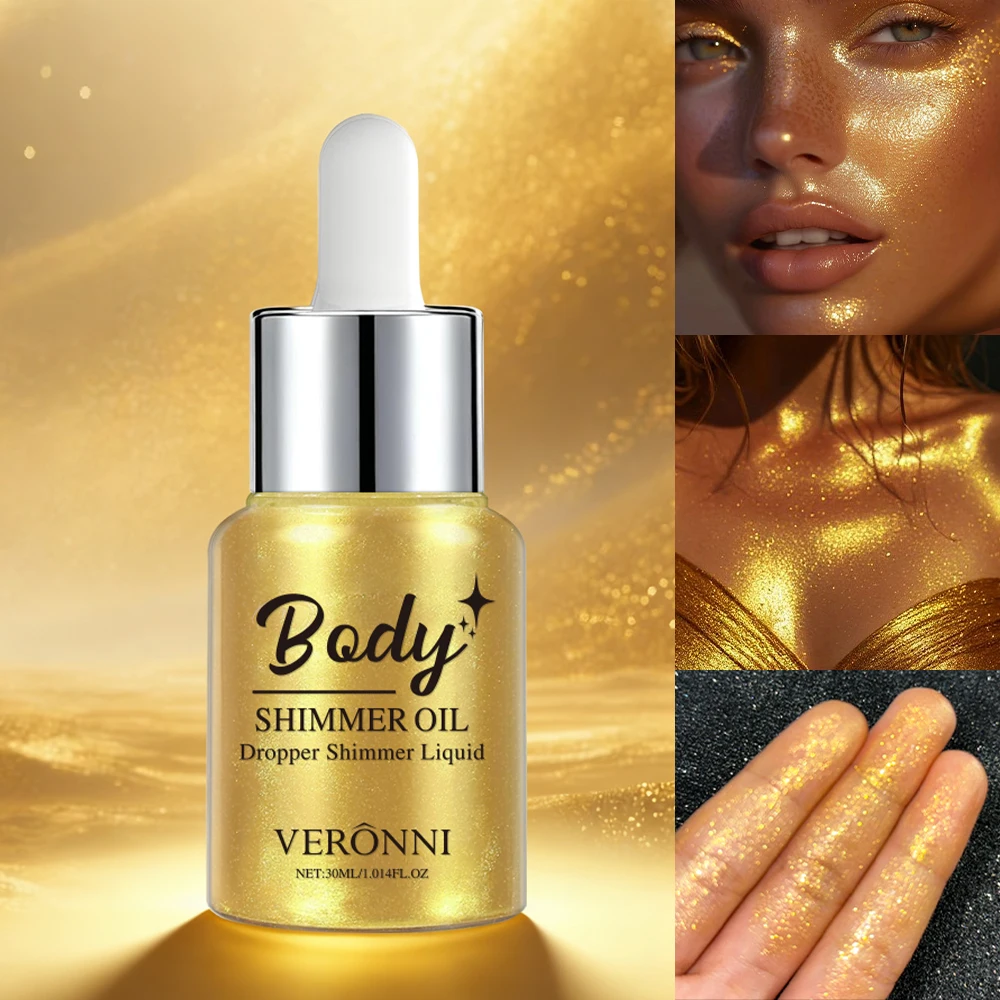 Flüssiger Körper-Highlighter, aufhellendes Gesichtskontur-Make-up, langlebiger, feuchtigkeitsspendender, schimmernder flüssiger Highlighter-Tropfen für Gesicht und Körper