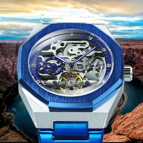 Imagen 2 del producto Forsining-reloj mecánico automático informal para hombre, manecillas luminosas, correa de acero inoxidable, relojes de esqueleto de lujo a la moda
