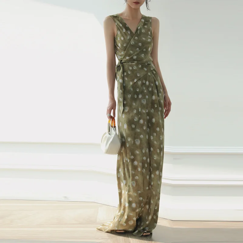 Withered Elegant Atmosphere With Abstract Print And Waist Cinching Long Skirt Elegant Party Dresses Vestidos Women's Dress