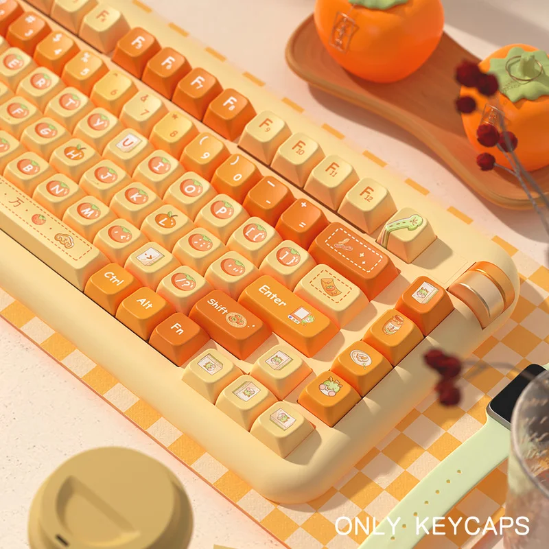Orange Cartoon Theme Keycaps 138/158 Mda Profile Pbt Mechanical Keyboard Anime Gaming Cute Holiday Office Gift Collection Keycap