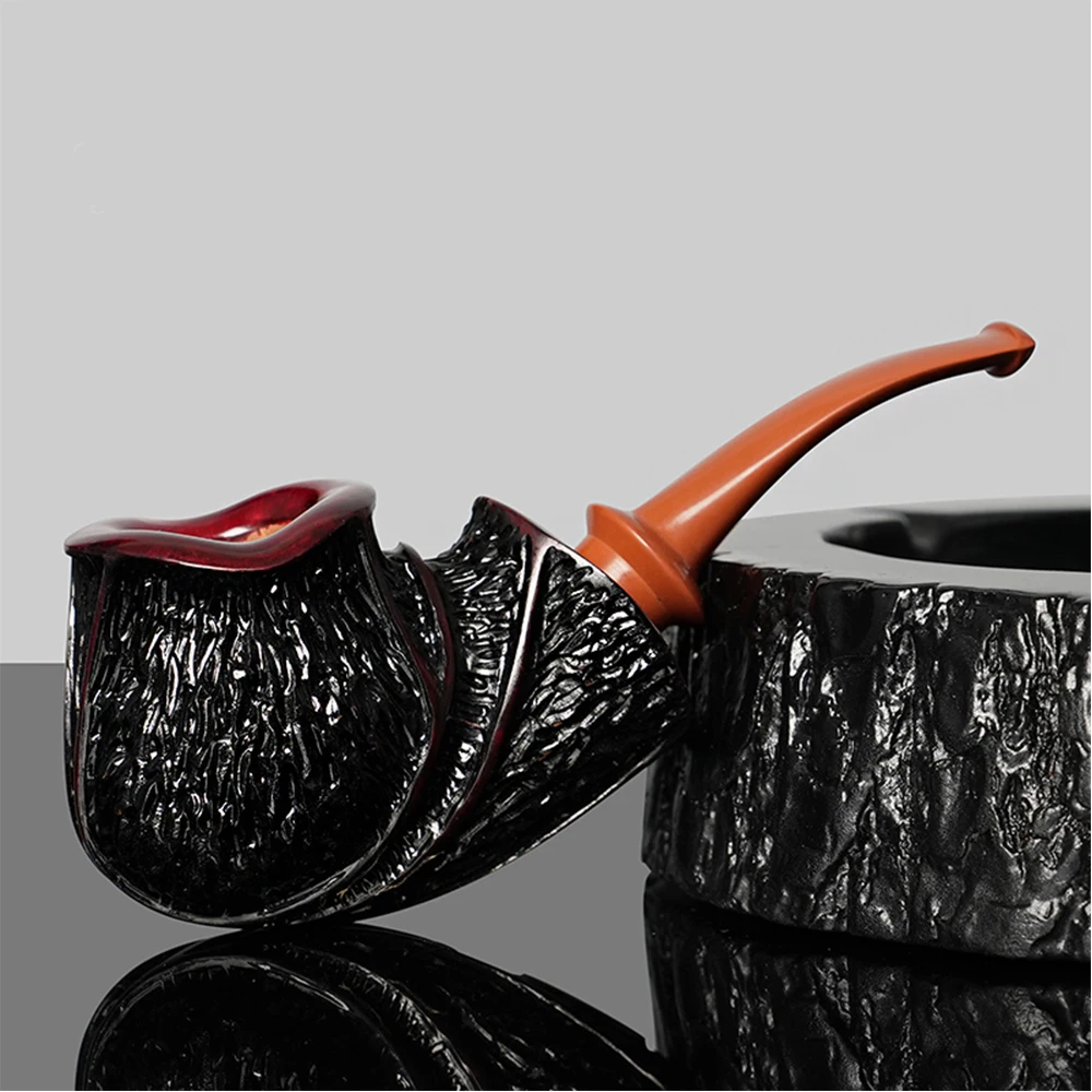 Heather wood tobacco pipe curved handle vulcanize rubber mouthpiece holder bowl OD 20mm carved pipe briar pipe Father's Day gift