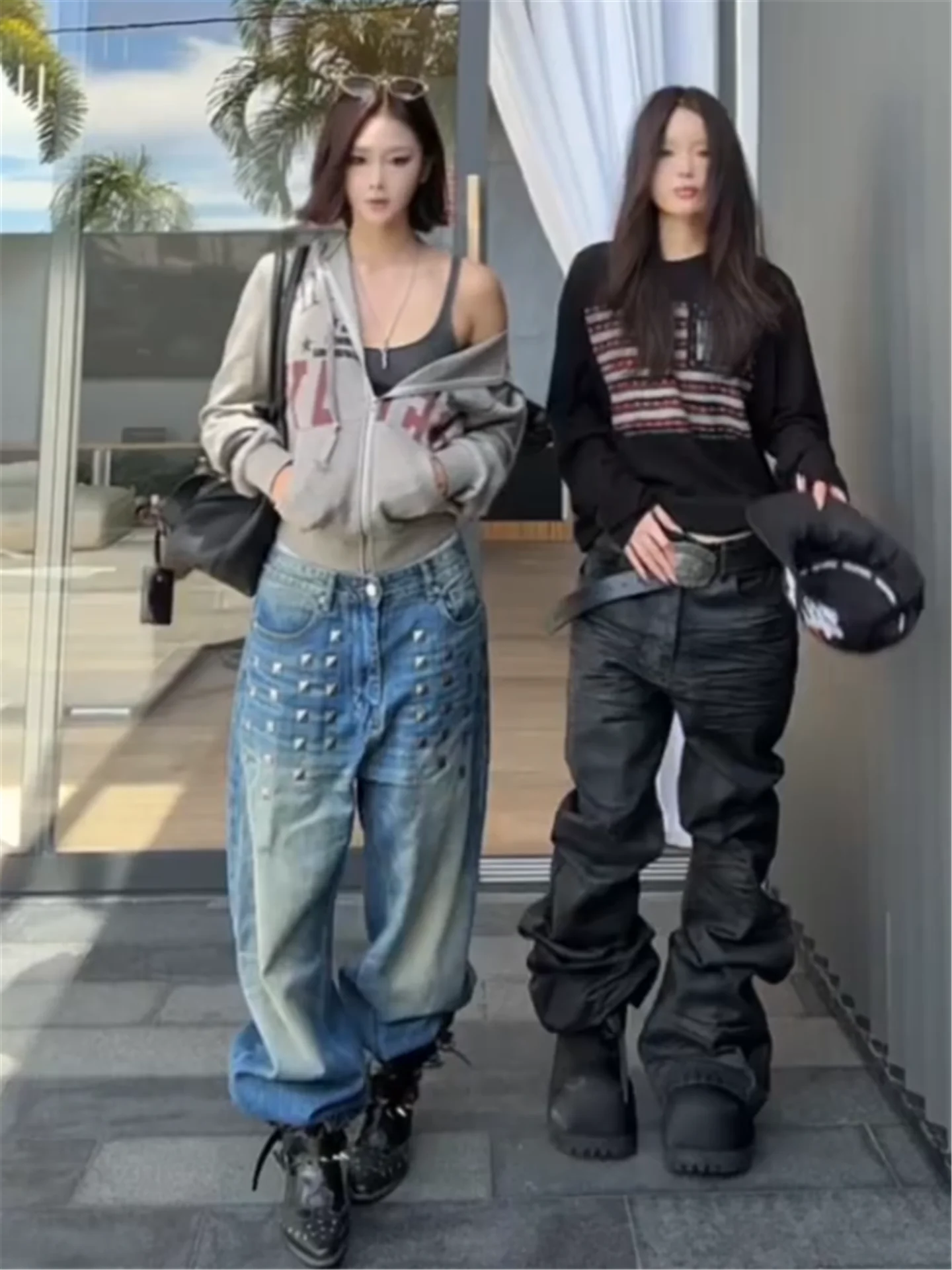 

American Retro Wide Leg Jeans Women Loose Slim Lengthened Design Straight Leg Pants High Waist Cotton Casual Spring Blue