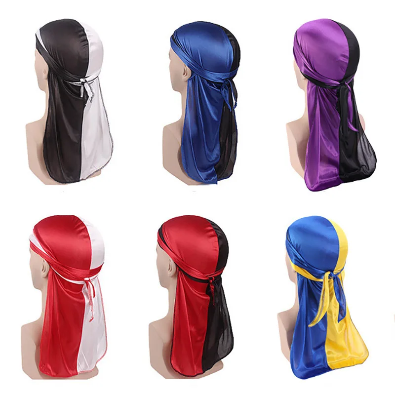 Silky Durag for Women Men Laser Hip Hop DOO Rag Unisex Head Wrap Bandanas Long Tail Pirate Hat Indian Cap Hair Accessories New