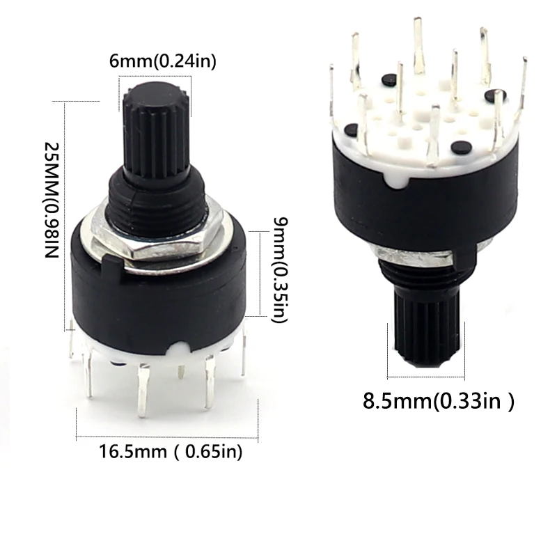 【5–1 Stück】 SR16-Kunststoff, 16 mm, Drehbandschalter, 2-polig, 3 4 Positionen, 1 Pol, 5, 6, 8 Positionen, Grifflänge 15 mm, Achsenbandschalter