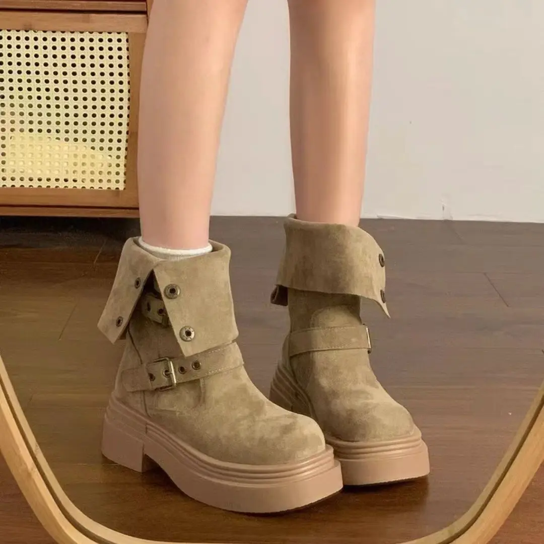 Women's Long Boots Fashion Platform Height Increasing Outdoor Knight Boots  Spring Autumn New Retro Belt Buckle Women Shoes view 2