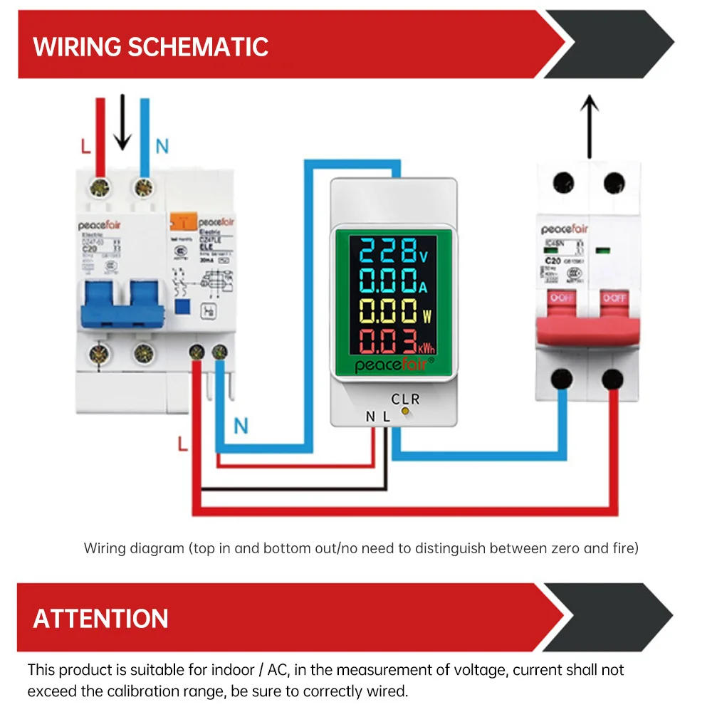 AC50-300V AC Digital Display Multifunction Rail Meter Voltage Ammeter 100A Tester for High and Low Distribution Cabinets