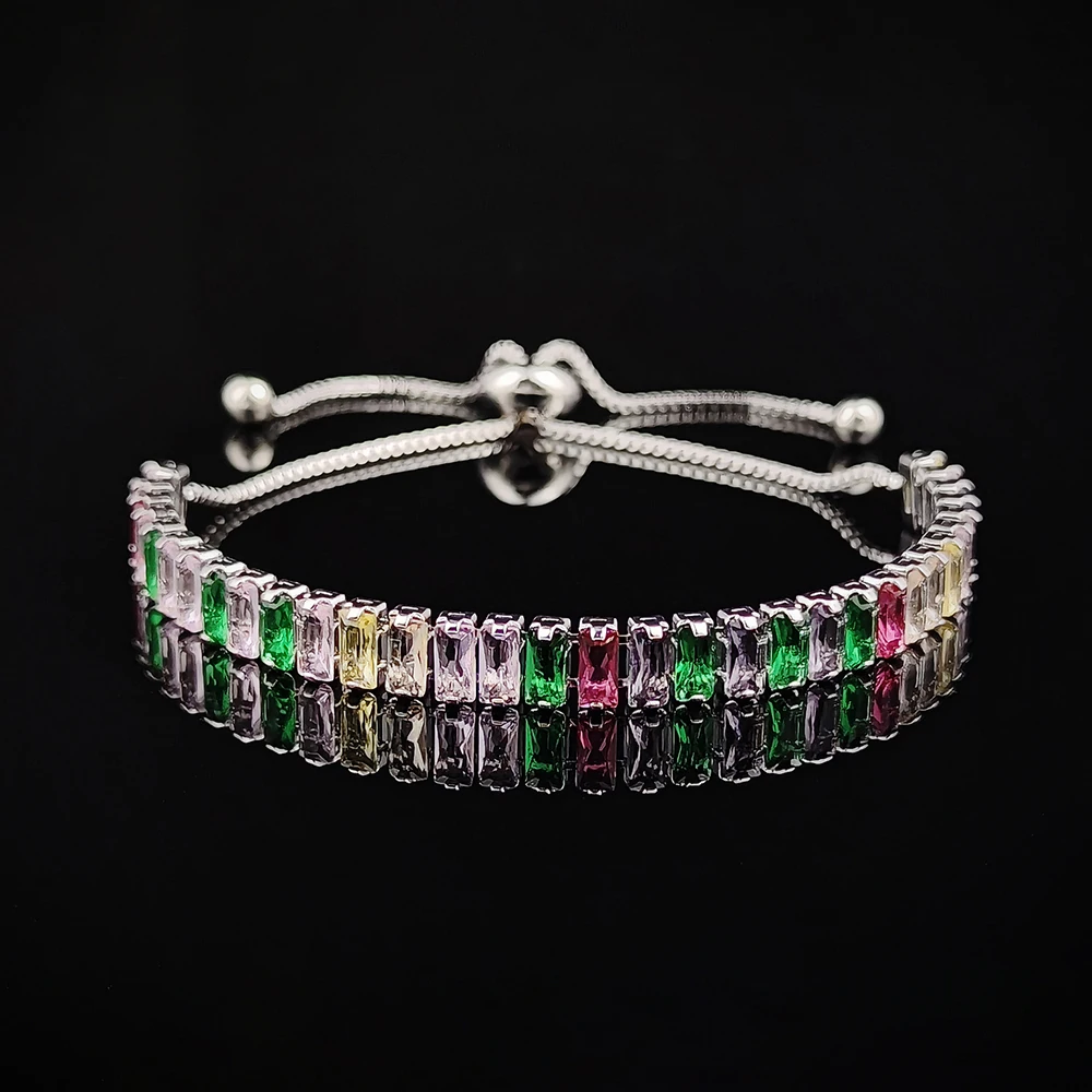 2024 New Arrival Colorful  Rose Gold Silver Color Tennis Bracelet Adjustable for Women Party Gift Jewelry Wholesale S7193