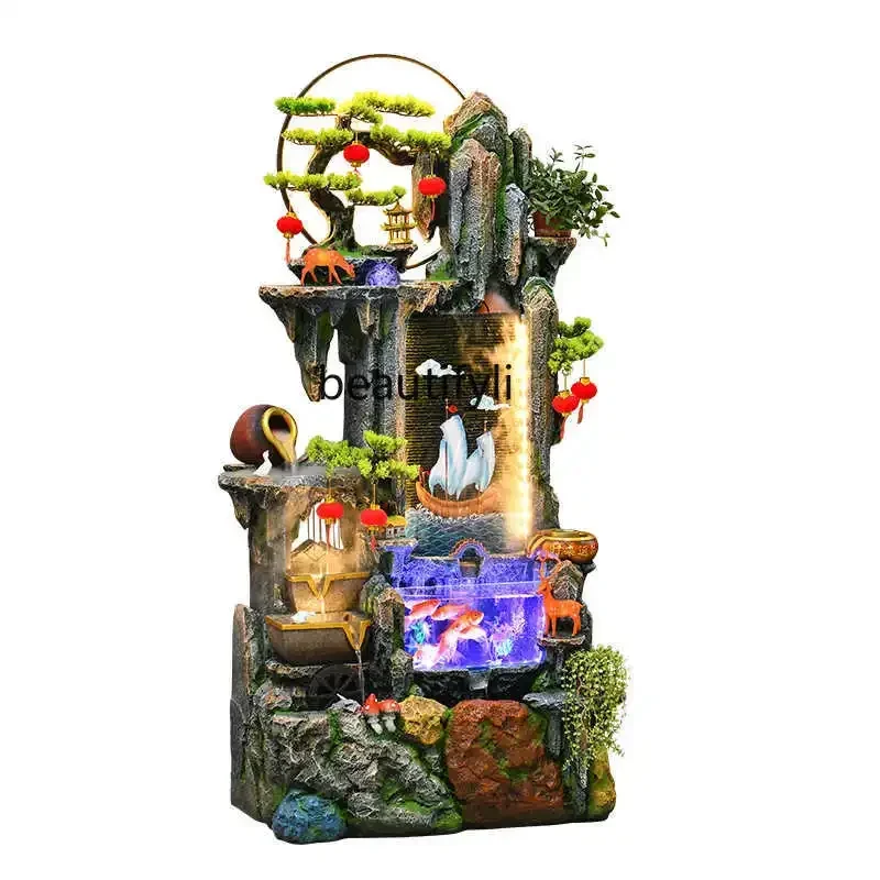 

new styleRockery flowing water fountain ornament lucky feng shui wheel fish tank landing alpine landscape decoration