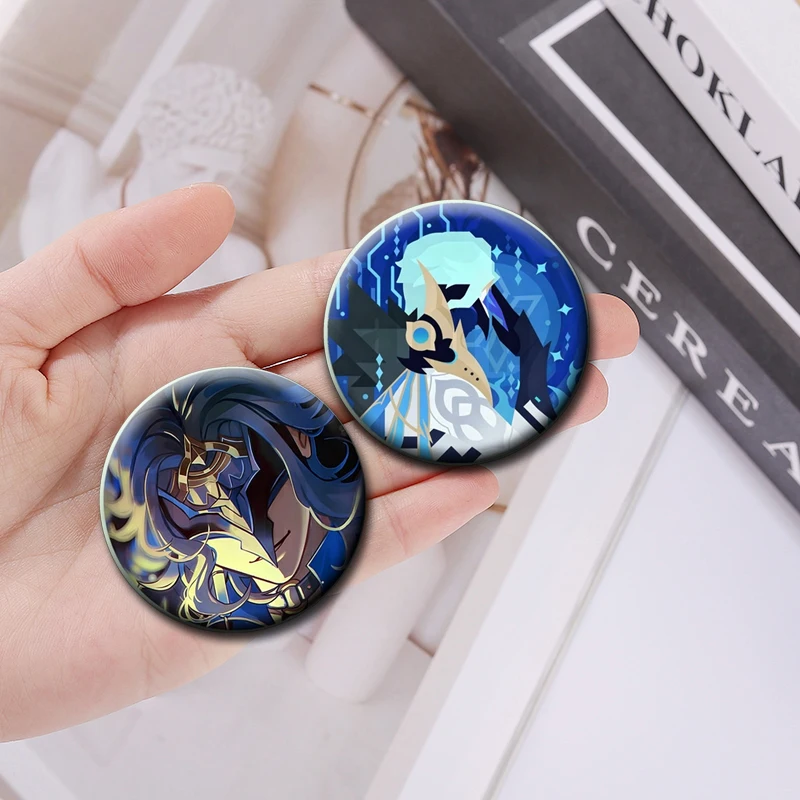 Genshin Impact Anime Game Figure Fatui Pierro Dottore Button Pins 58mm Snap-on Design Brooches Daily Fashion Decoration Badges