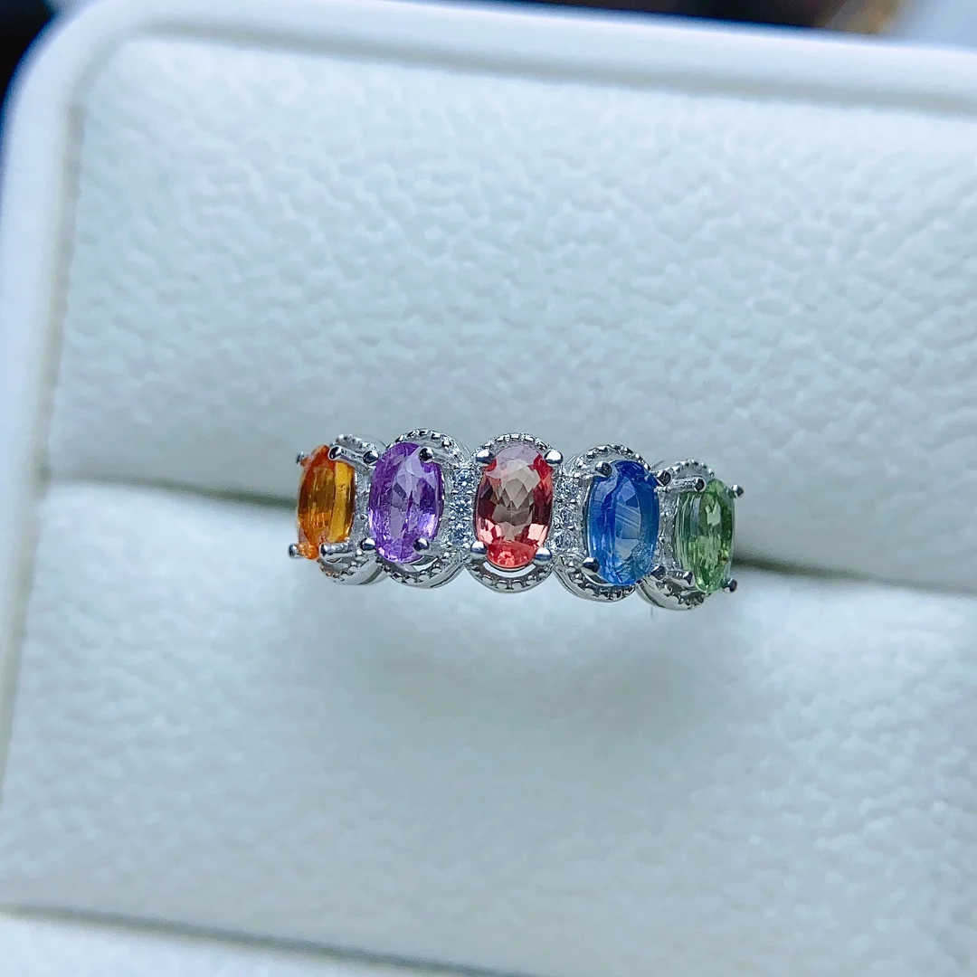 FS 3*5mm Natural Color Sapphire S925 Sterling Silver Ring for Women With Certificate Fine Fashion Charm Weddings Jewelry MeiBaPJ