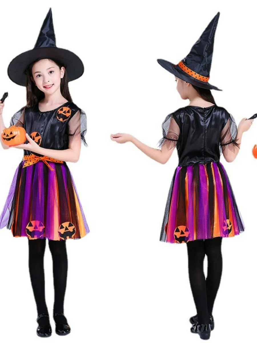 Disfraz de Bruja Calabaza para Niñas, Traje de Actuación Infantil, Vestido de loween para Niñas Pequeñas, Disfraz de Carna...