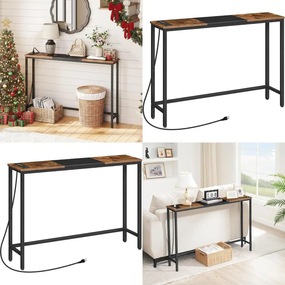

HOOBRO Narrow Console Table with Power Outlets, 44.9-Inch Sofa Table, Slim Behind Couch Table, Entryway Table with Display Shelf
