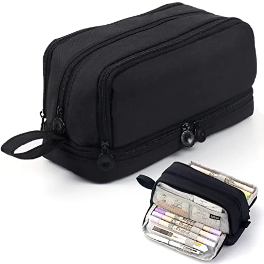 

Large Capacity Pencil Case 4 Compartments, Pencil Pouch Bag with Zipper Portable Handle, Pen Case Bag Stationery Organizer for