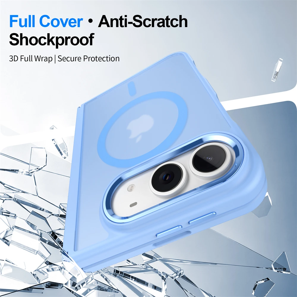 Luxury Matte Magnetic Charge Phone Case For iPhone Duo For Magsafe Skin Feel Translucent Shockproof Fold Cover Funda